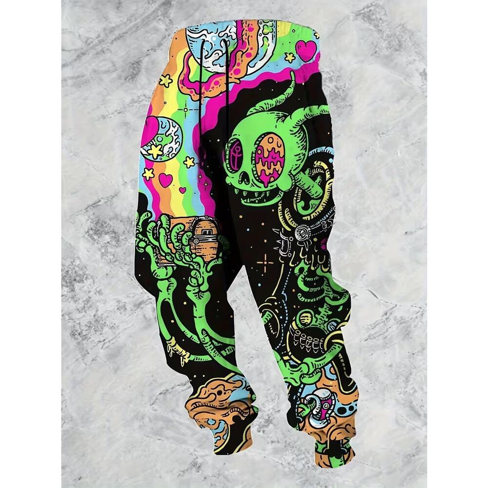 Psychedelic Alien Jogger Sweatpants – Men's/Unisex Galaxy Graffiti Pants